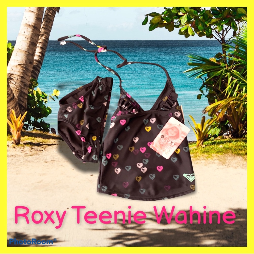NEW Roxy 2T Toddler Bathing Suit Angel Ruffle Set Hearts Tankini